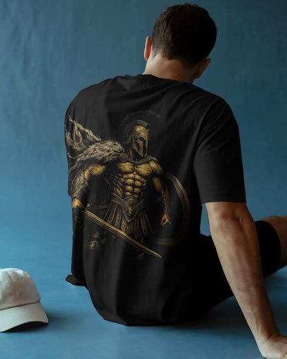 Golden Spartan Warrior Oversized T-Shirt for Men – Fierce Ancient Fighter Graphic by Bycads