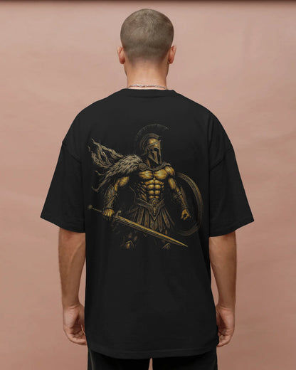 Golden Spartan Warrior Oversized T-Shirt for Men – Fierce Ancient Fighter Graphic by Bycads