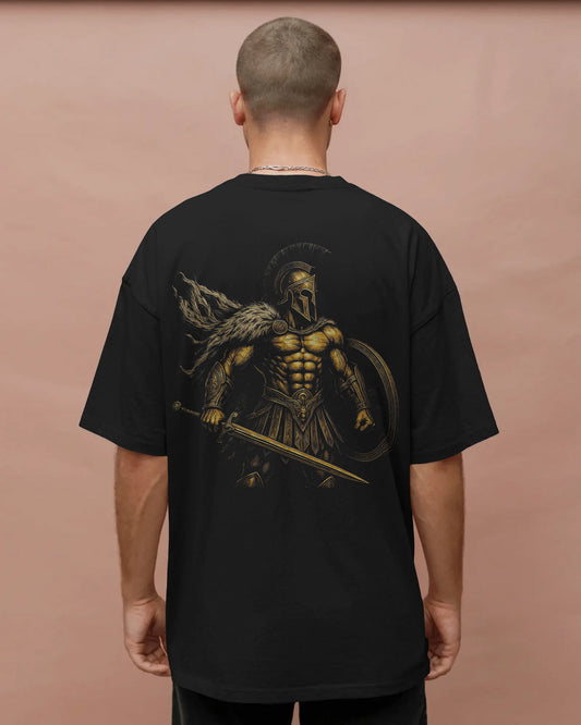 Golden Spartan Warrior Oversized T-Shirt for Men – Fierce Ancient Fighter Graphic by Bycads