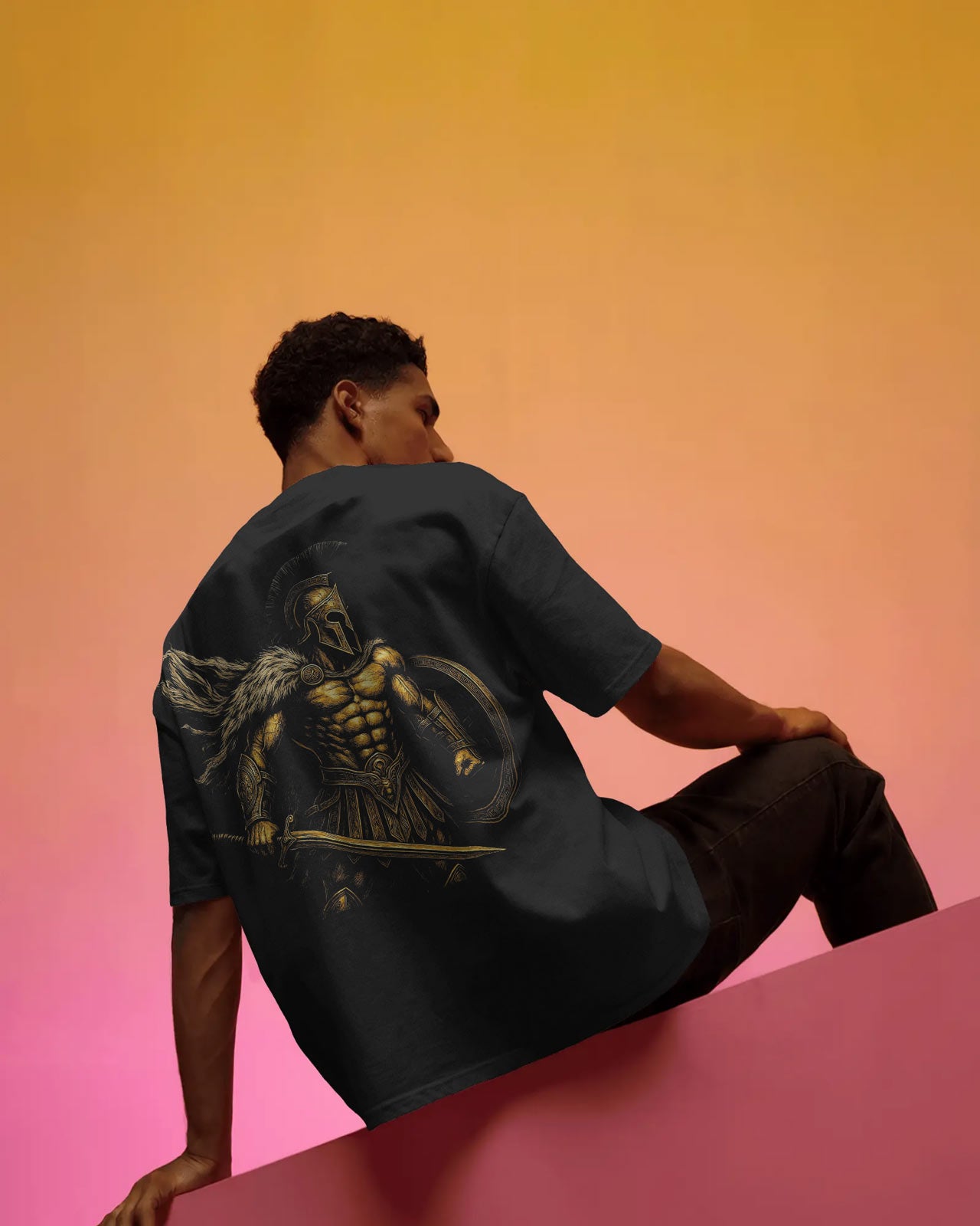 Golden Spartan Warrior Oversized T-Shirt for Men – Fierce Ancient Fighter Graphic by Bycads