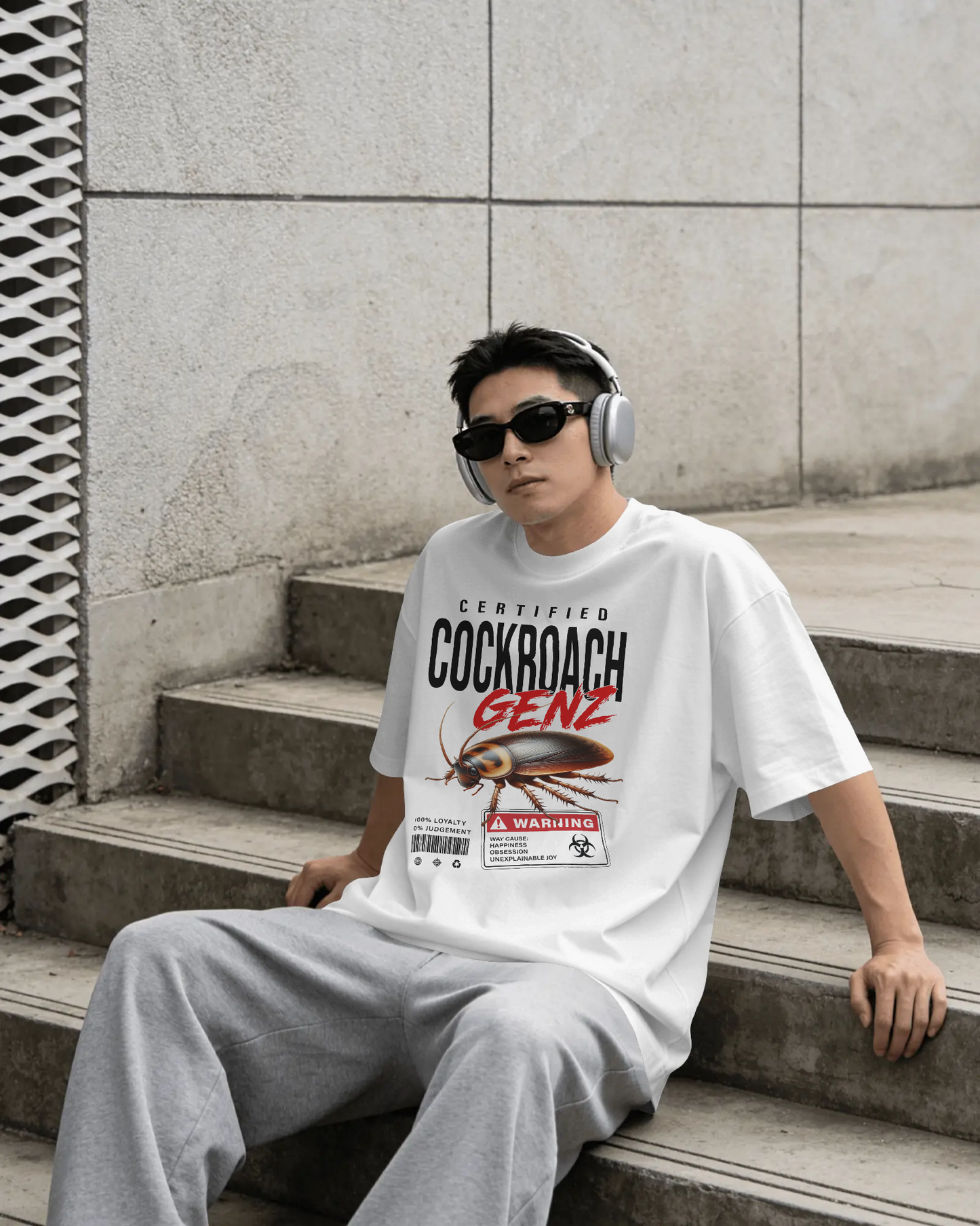 BYCADS Half Sleeve Round Neck Cotton Blend Graphic Print Certified Cockroach GENZ Oversized T-Shirt