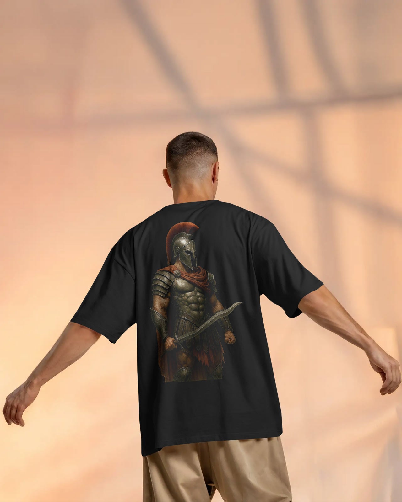 Iron Spartan Oversized T-Shirt for Men – Ancient Warrior Helmet Graphic by Bycads