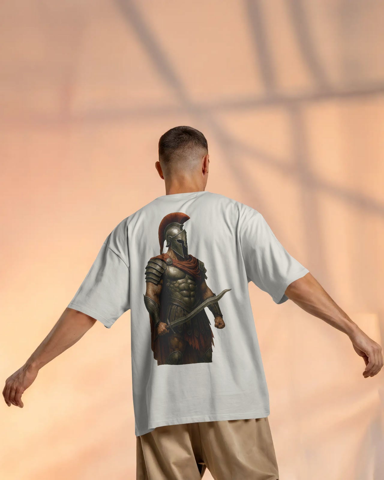 Iron Spartan Oversized T-Shirt for Men – Ancient Warrior Helmet Graphic by Bycads