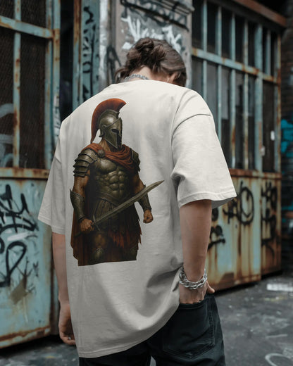Iron Spartan Oversized T-Shirt for Men – Ancient Warrior Helmet Graphic by Bycads