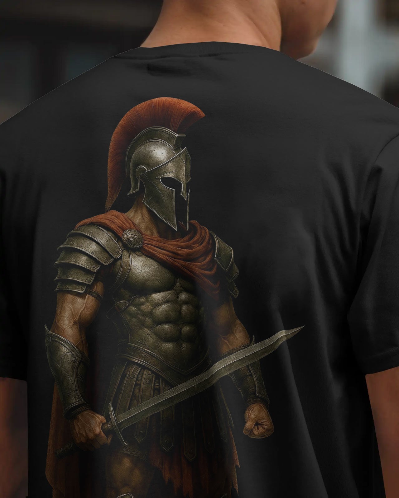 Iron Spartan Oversized T-Shirt for Men – Ancient Warrior Helmet Graphic by Bycads