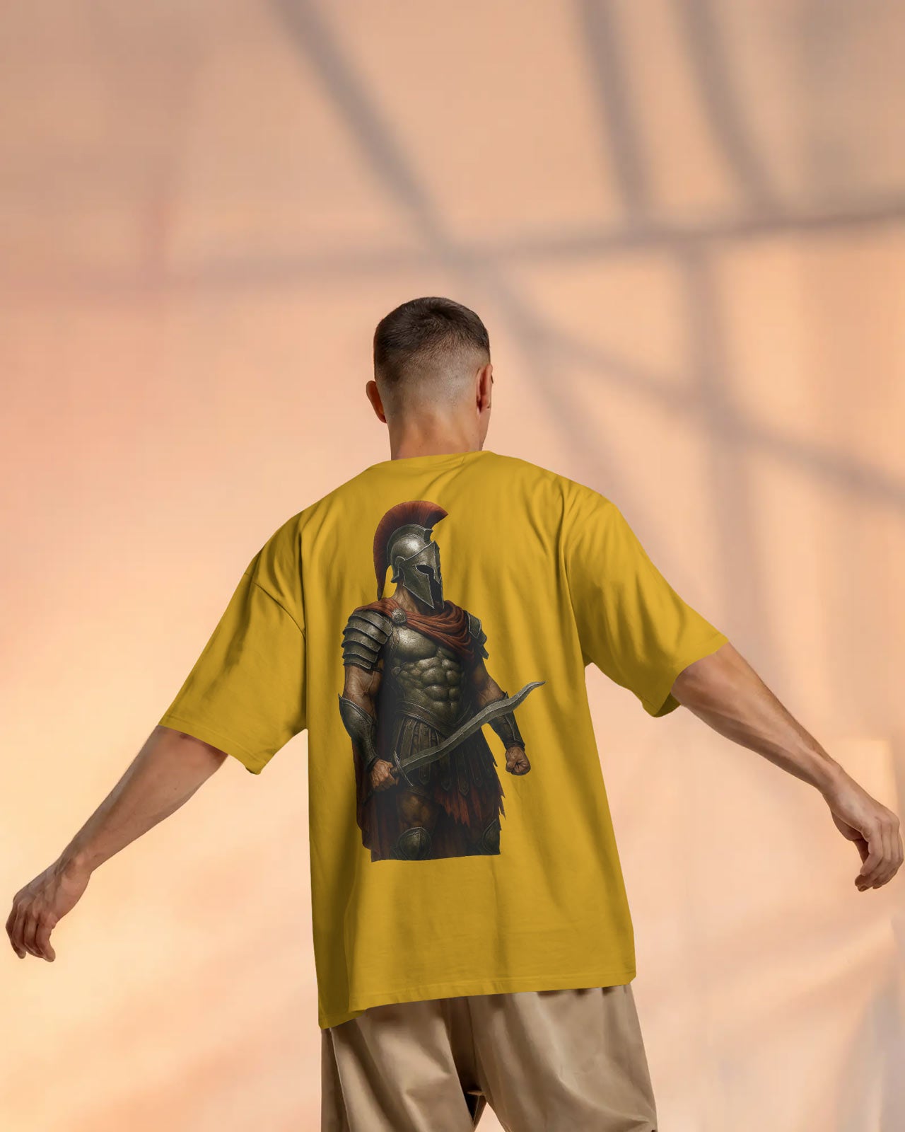 Iron Spartan Oversized T-Shirt for Men – Ancient Warrior Helmet Graphic by Bycads