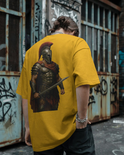 Iron Spartan Oversized T-Shirt for Men – Ancient Warrior Helmet Graphic by Bycads