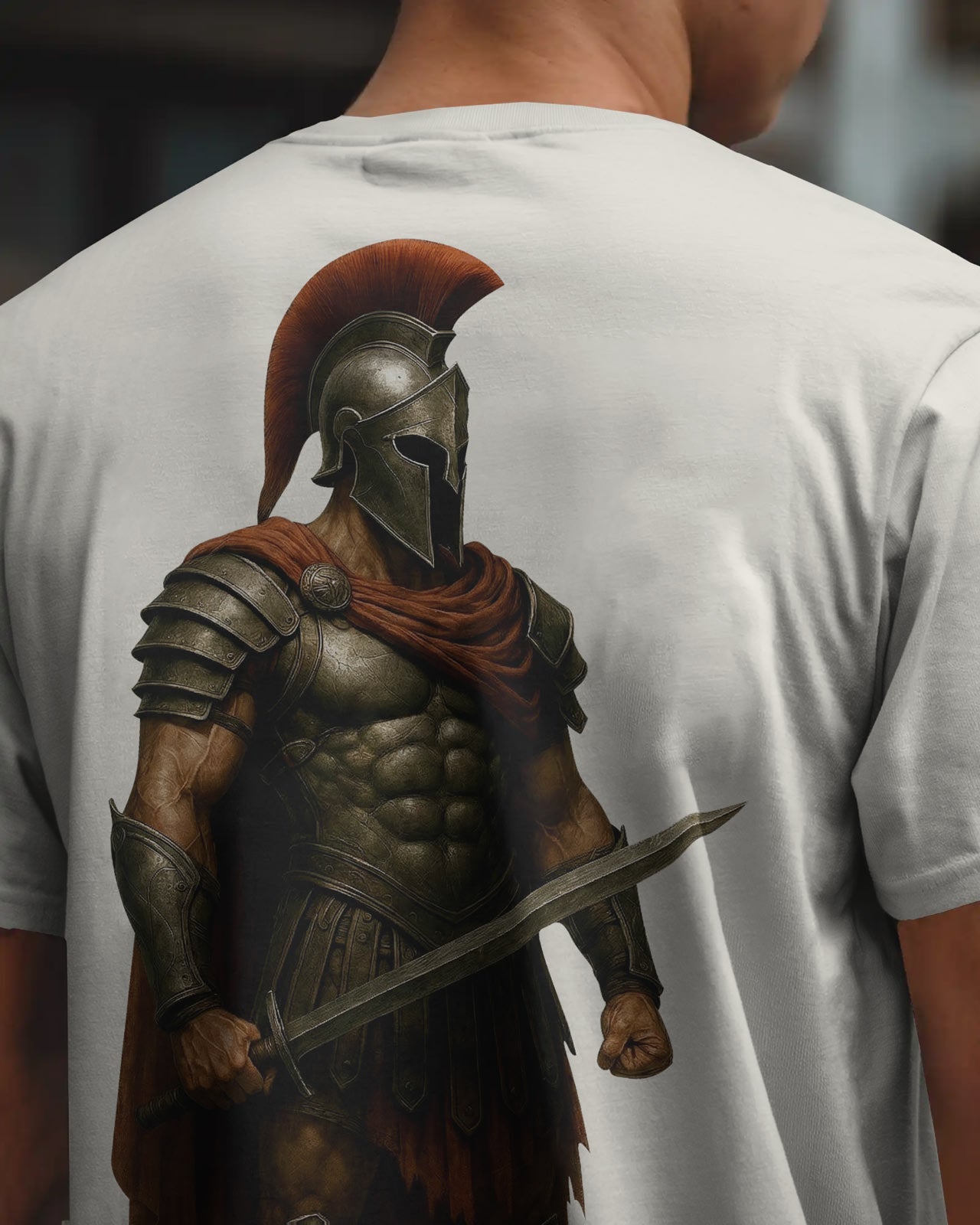 Iron Spartan Oversized T-Shirt for Men – Ancient Warrior Helmet Graphic by Bycads