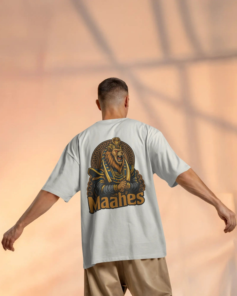 Maahes Oversized T-Shirt for Men – Egyptian Warrior Streetwear by Bycads