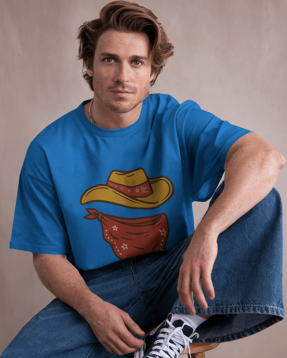 Minimal Cowboy Oversized T-Shirt for Men – Western Hat and Bandana by Bycads