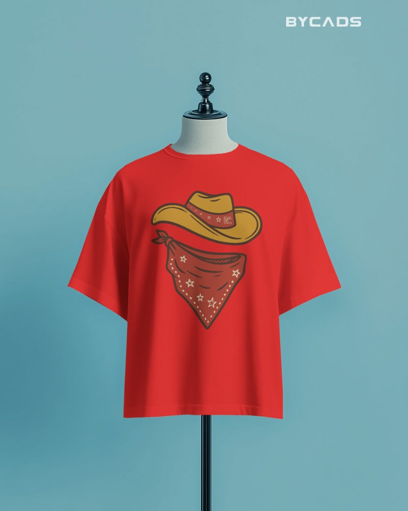 Minimal Cowboy Oversized T-Shirt for Men – Western Hat and Bandana by Bycads