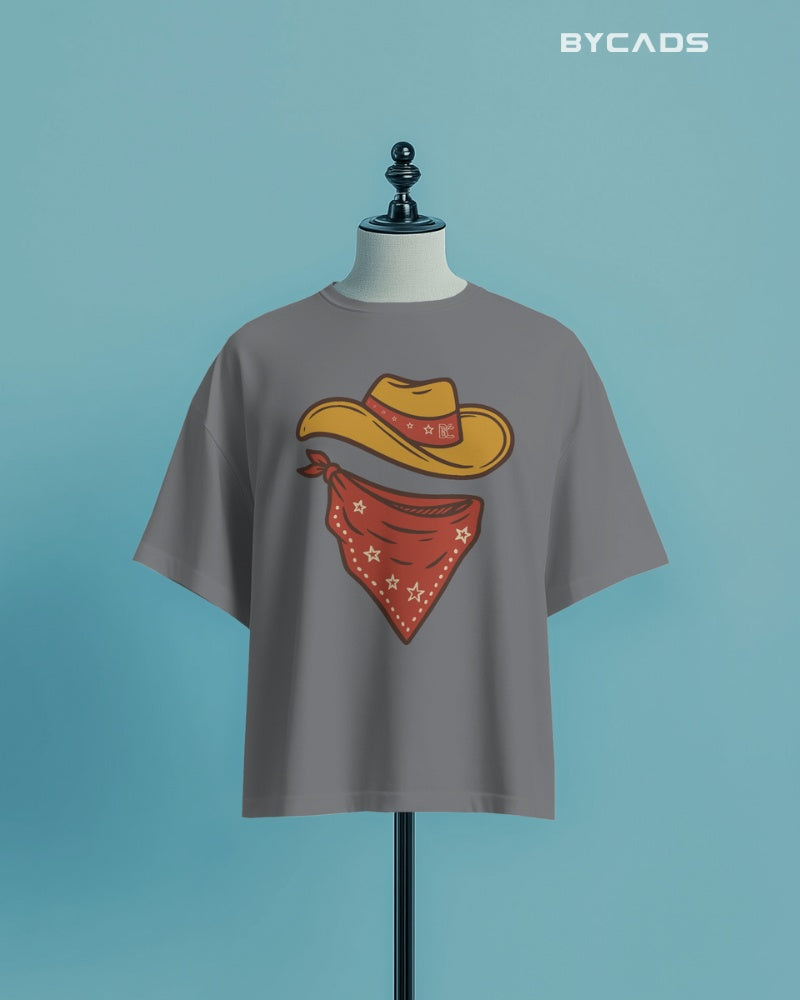 Minimal Cowboy Oversized T-Shirt for Men – Western Hat and Bandana by Bycads