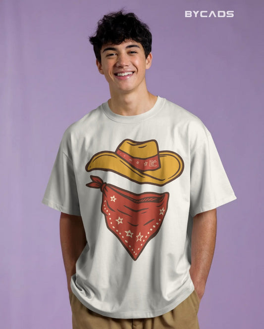 Minimal Cowboy Oversized T-Shirt for Men – Western Hat and Bandana by Bycads