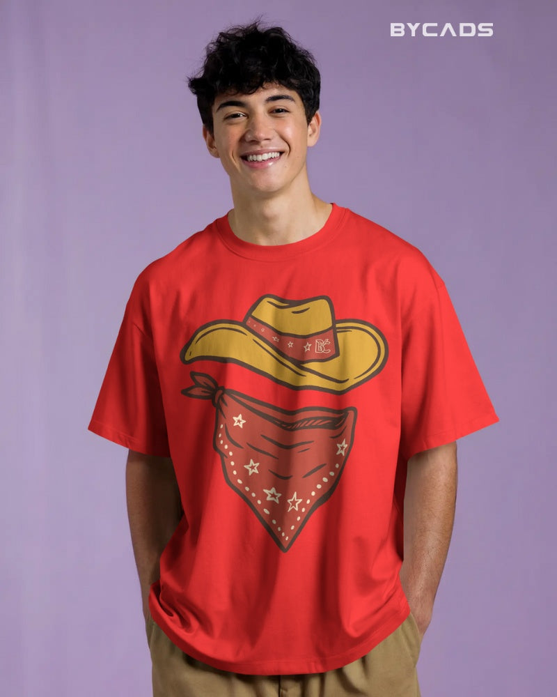 Minimal Cowboy Oversized T-Shirt for Men – Western Hat and Bandana by Bycads