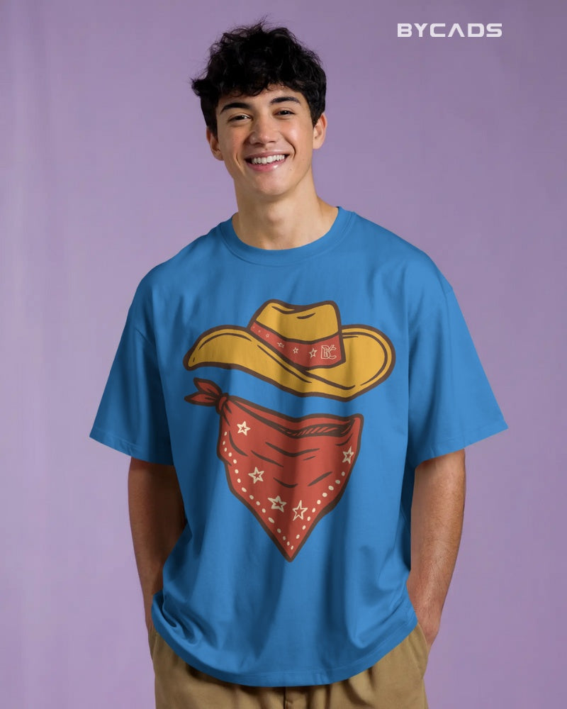 Minimal Cowboy Oversized T-Shirt for Men – Western Hat and Bandana by Bycads