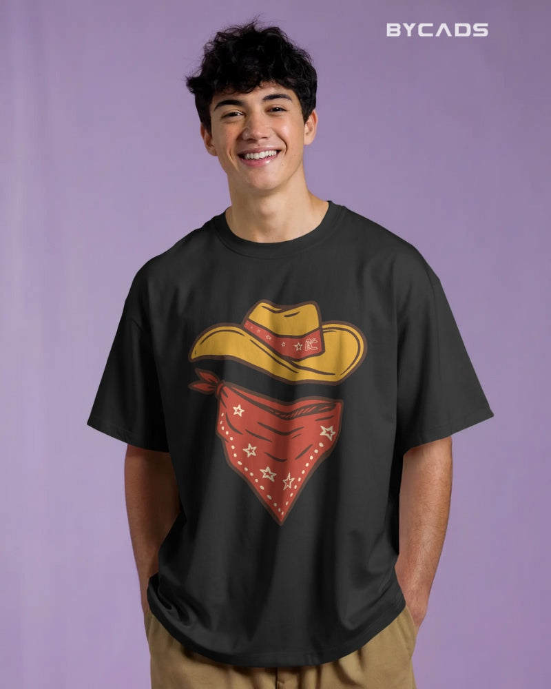 Minimal Cowboy Oversized T-Shirt for Men – Western Hat and Bandana by Bycads