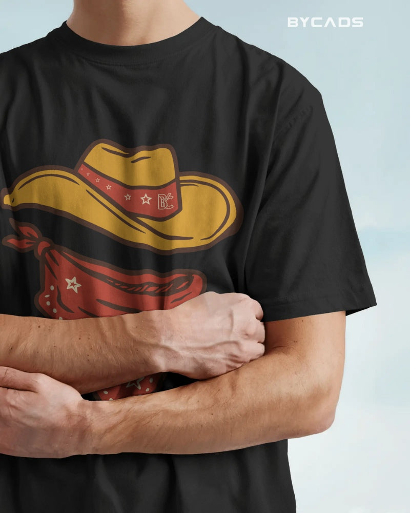 Minimal Cowboy Oversized T-Shirt for Men – Western Hat and Bandana by Bycads