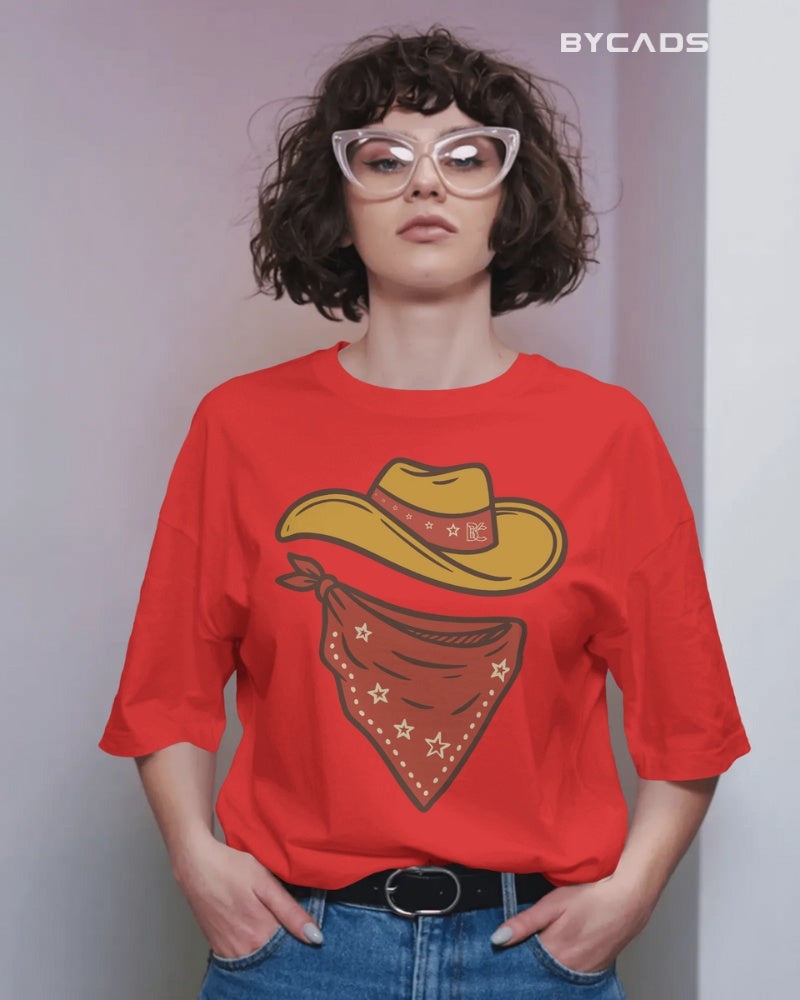 Minimal Cowboy Oversized T-Shirt for Men – Western Hat and Bandana by Bycads