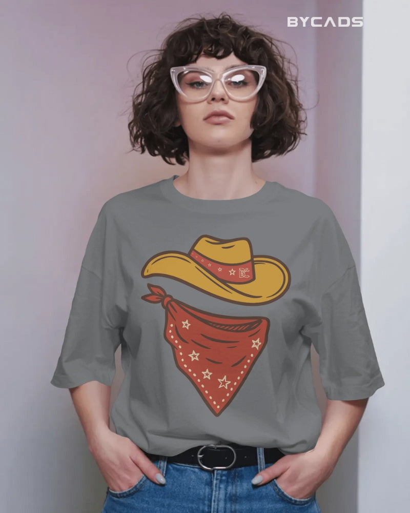Minimal Cowboy Oversized T-Shirt for Men – Western Hat and Bandana by Bycads