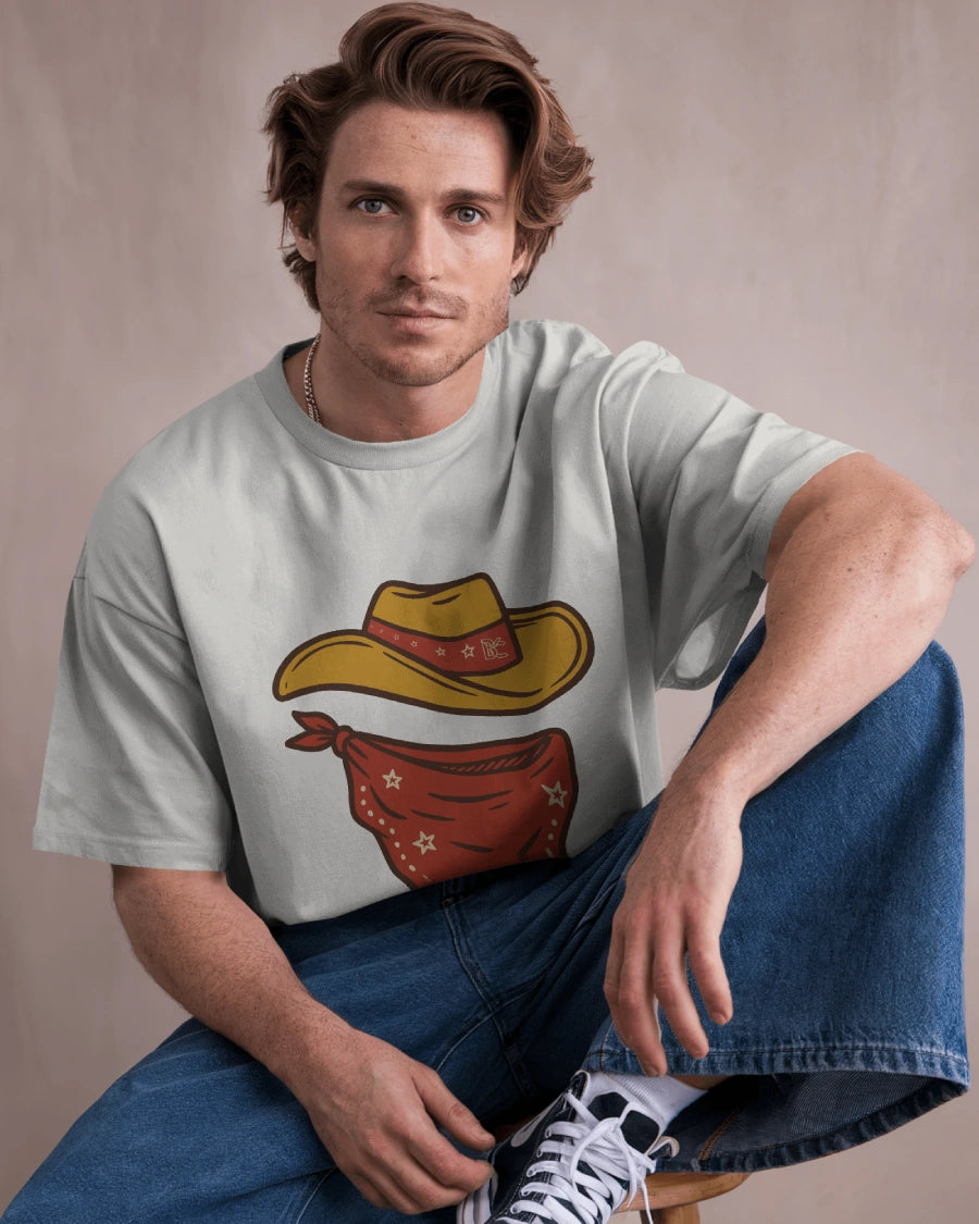 Minimal Cowboy Oversized T-Shirt for Men – Western Hat and Bandana by Bycads