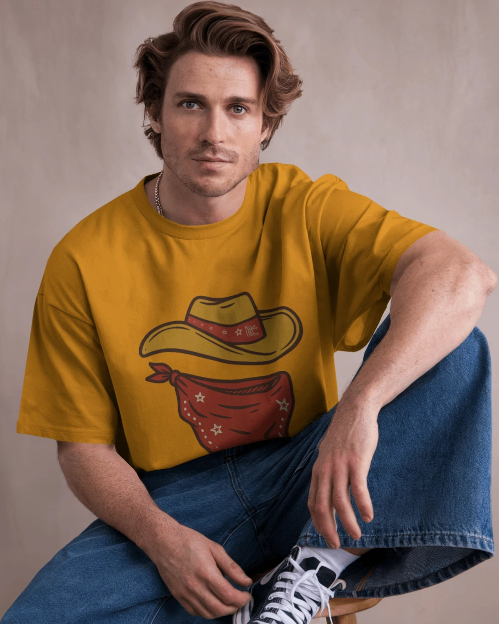 Minimal Cowboy Oversized T-Shirt for Men – Western Hat and Bandana by Bycads