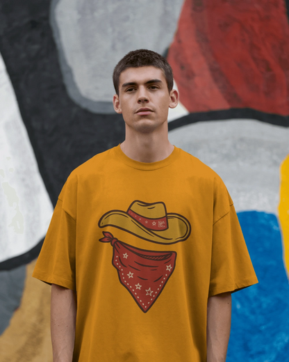 Minimal Cowboy Oversized T-Shirt for Men – Western Hat and Bandana by Bycads