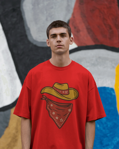 Minimal Cowboy Oversized T-Shirt for Men – Western Hat and Bandana by Bycads