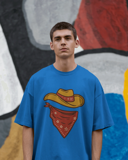 Minimal Cowboy Oversized T-Shirt for Men – Western Hat and Bandana by Bycads