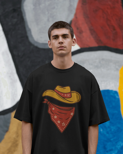 Minimal Cowboy Oversized T-Shirt for Men – Western Hat and Bandana by Bycads