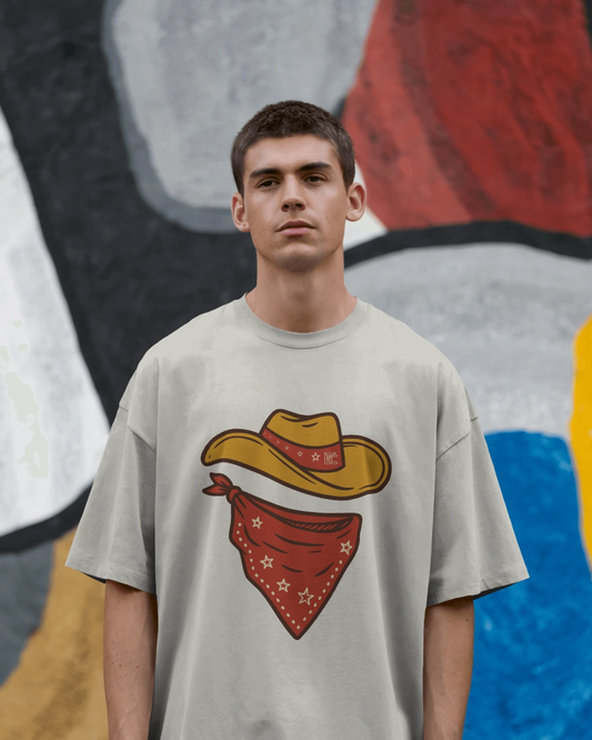 Minimal Cowboy Oversized T-Shirt for Men – Western Hat and Bandana by Bycads