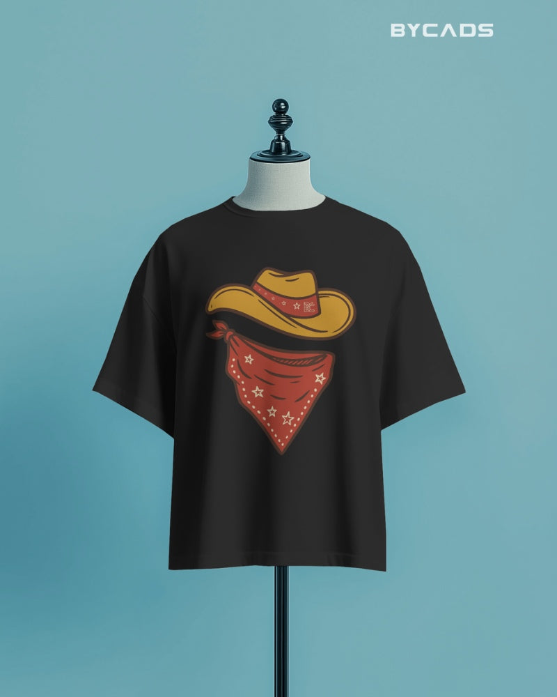 Minimal Cowboy Oversized T-Shirt for Men – Western Hat and Bandana by Bycads