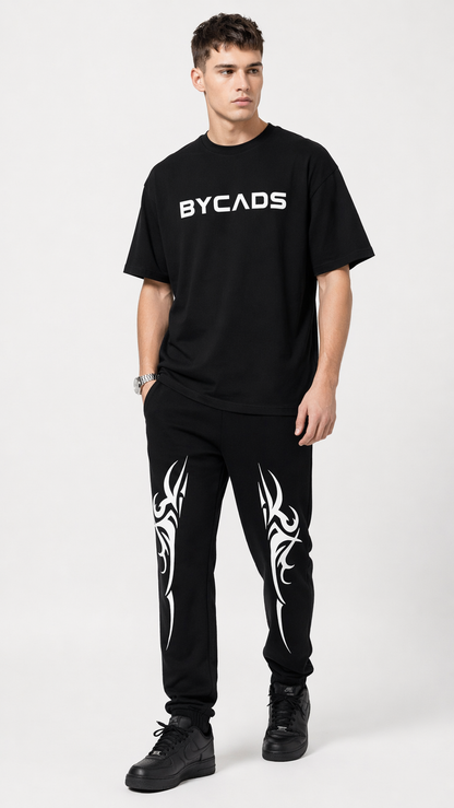 BYCADS Tribal Blade Graphic Black Joggers – Bold Streetwear Lower Pants
