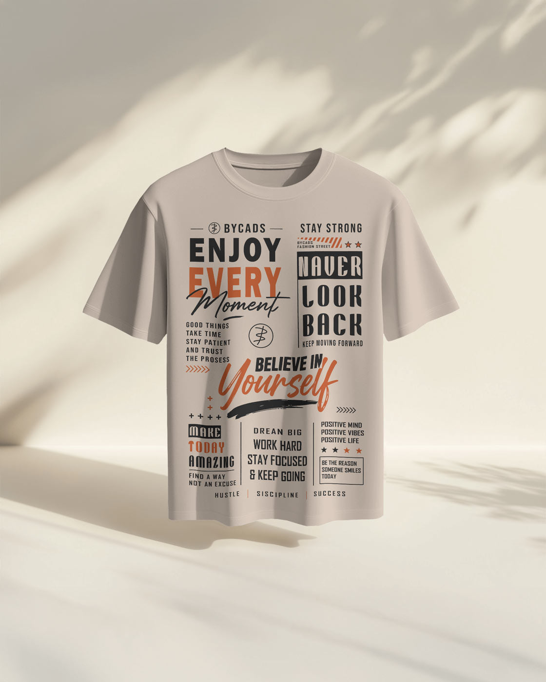 BYCADS Enjoy Every Moment Oversized Blend Cotton Graphic T-Shirt | Believe in Yourself Typography Streetwear T-shirt