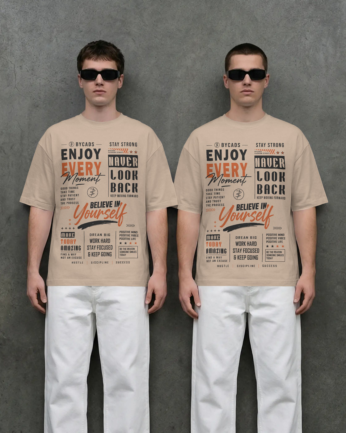 BYCADS Enjoy Every Moment Oversized Blend Cotton Graphic T-Shirt | Believe in Yourself Typography Streetwear T-shirt