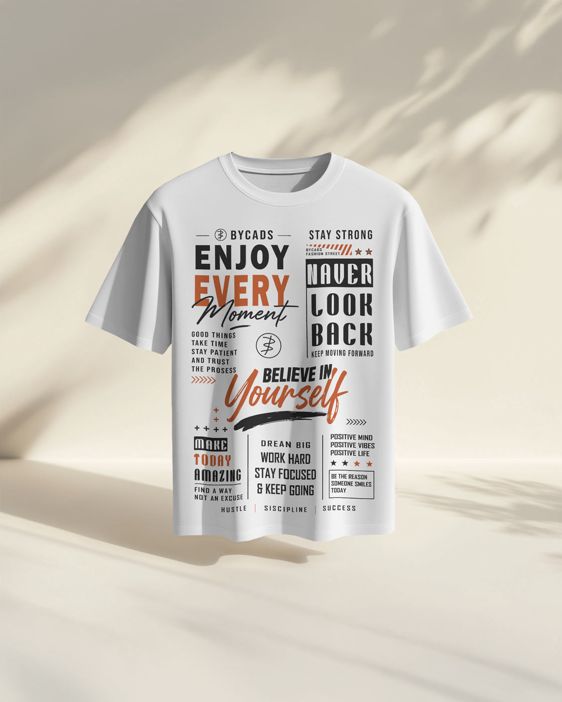 BYCADS Enjoy Every Moment Oversized Blend Cotton Graphic T-Shirt | Believe in Yourself Typography Streetwear T-shirt