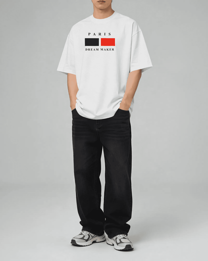 BYCADS Minimal Paris Printed Street Style Oversized Cotton Blend T-shirt
