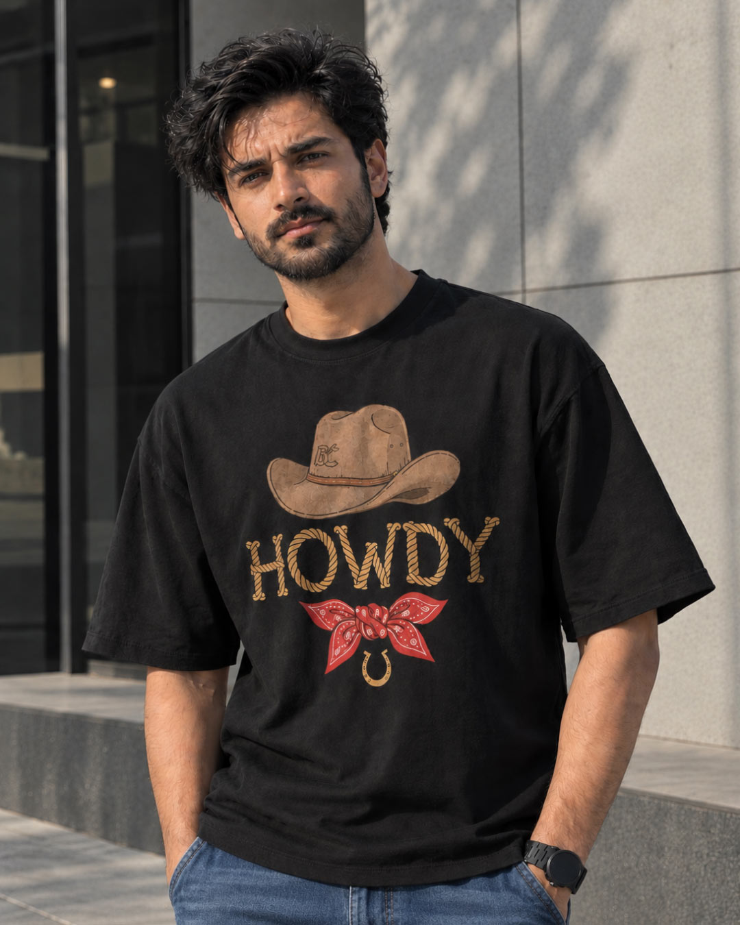 Howdy Cowboy Drop Shoulder T-Shirt  – Western Street Style by Bycads