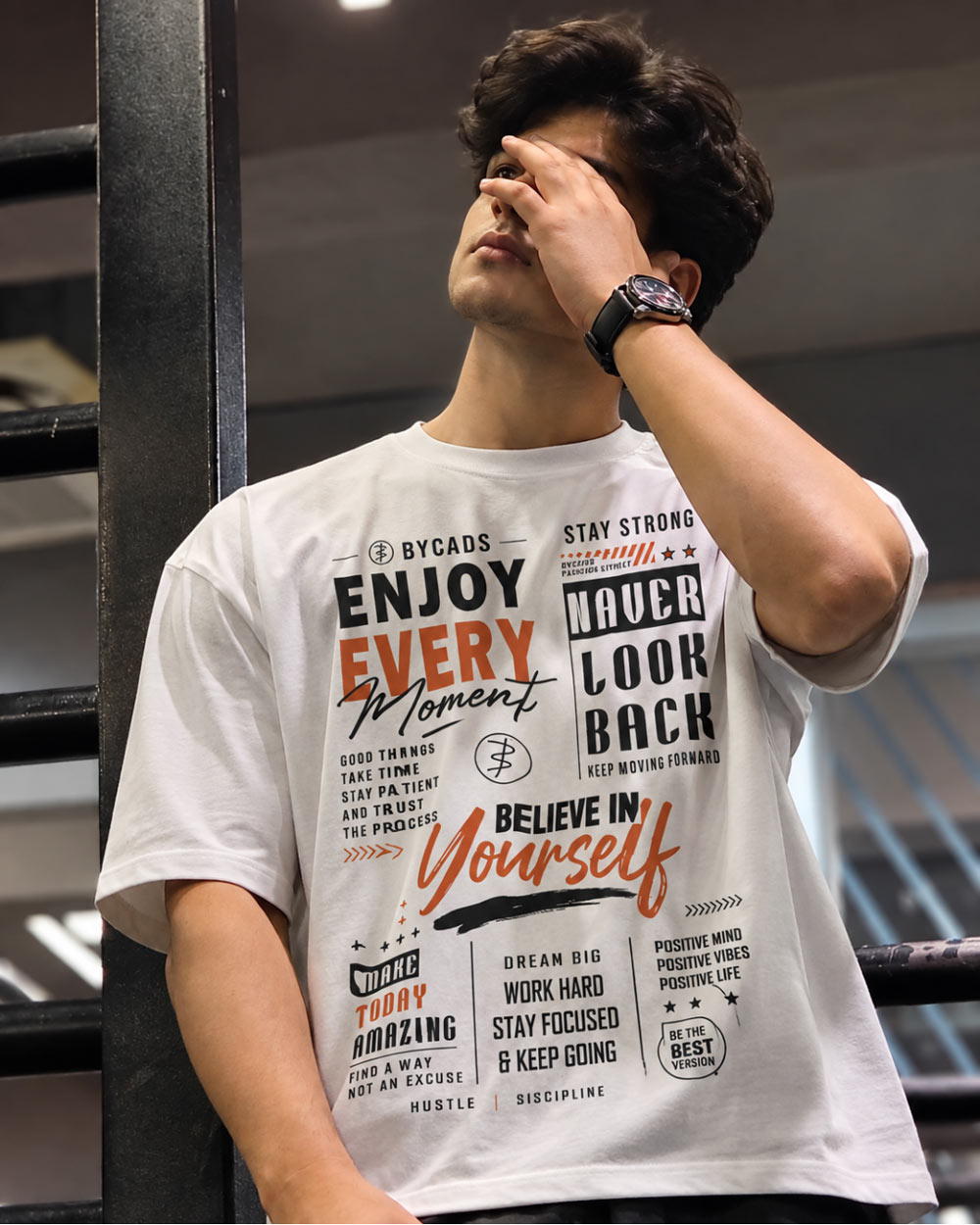 BYCADS Enjoy Every Moment Oversized Blend Cotton Graphic T-Shirt | Believe in Yourself Typography Streetwear T-shirt