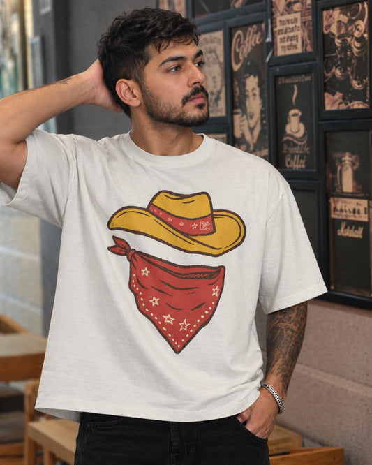 Minimal Cowboy Oversized T-Shirt for Men – Western Hat and Bandana by Bycads