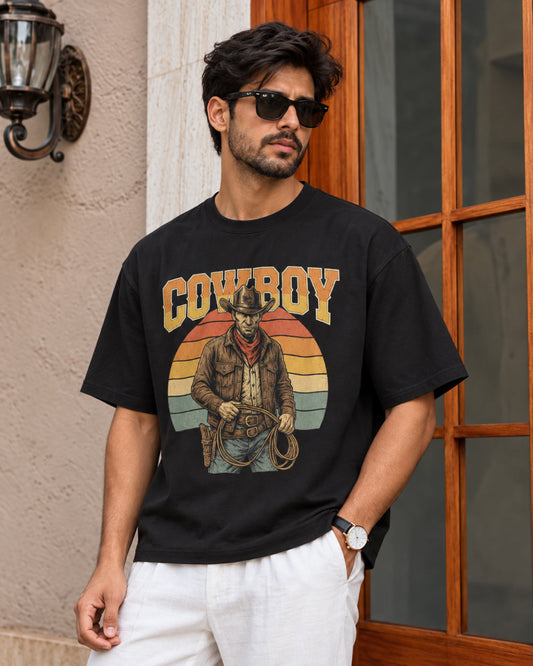 Retro Cowboy Oversized T-Shirt for Men – Vintage Western Style by Bycads