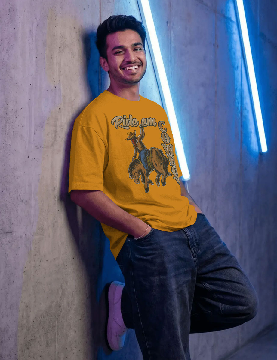 Ride ‘Em Cowboy Oversized T-Shirt for Men – Western Streetwear by Bycads