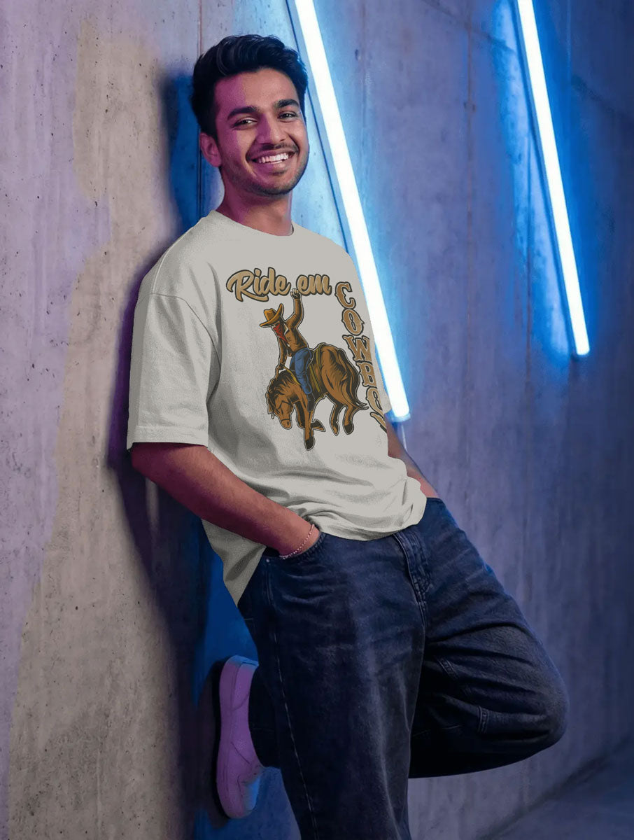 Ride ‘Em Cowboy Oversized T-Shirt for Men – Western Streetwear by Bycads