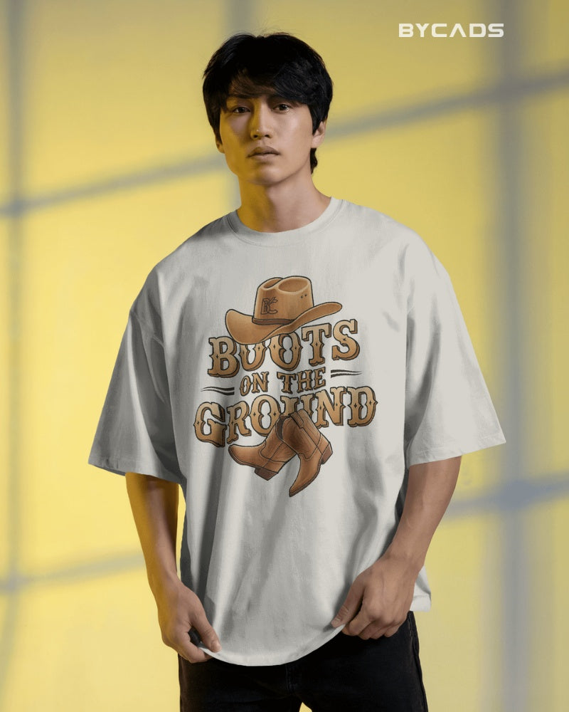 Boots On The Ground Printed Oversized T-Shirt for Men