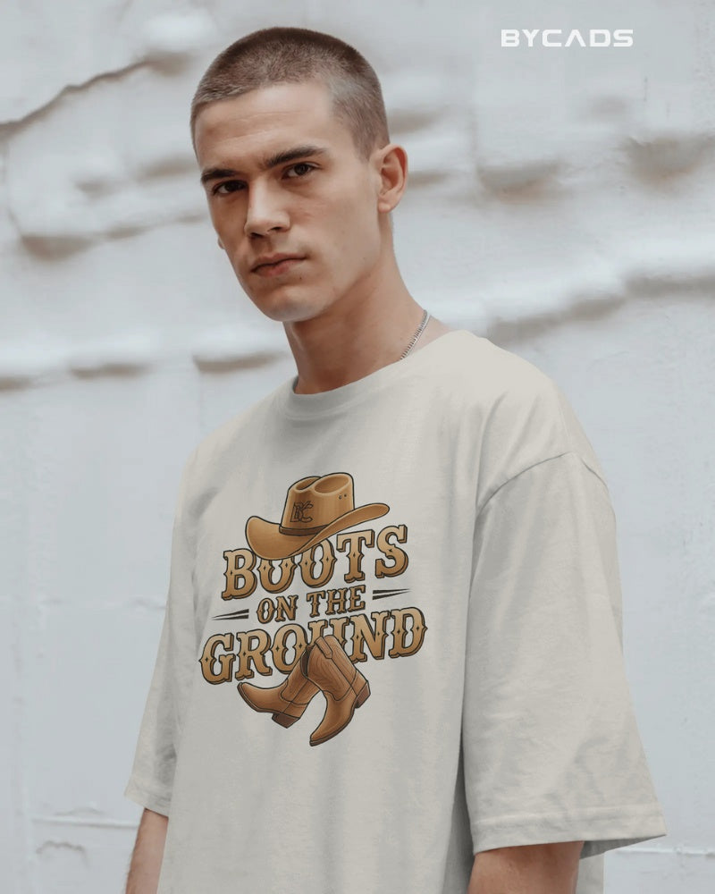 Boots On The Ground Printed Oversized T-Shirt for Men