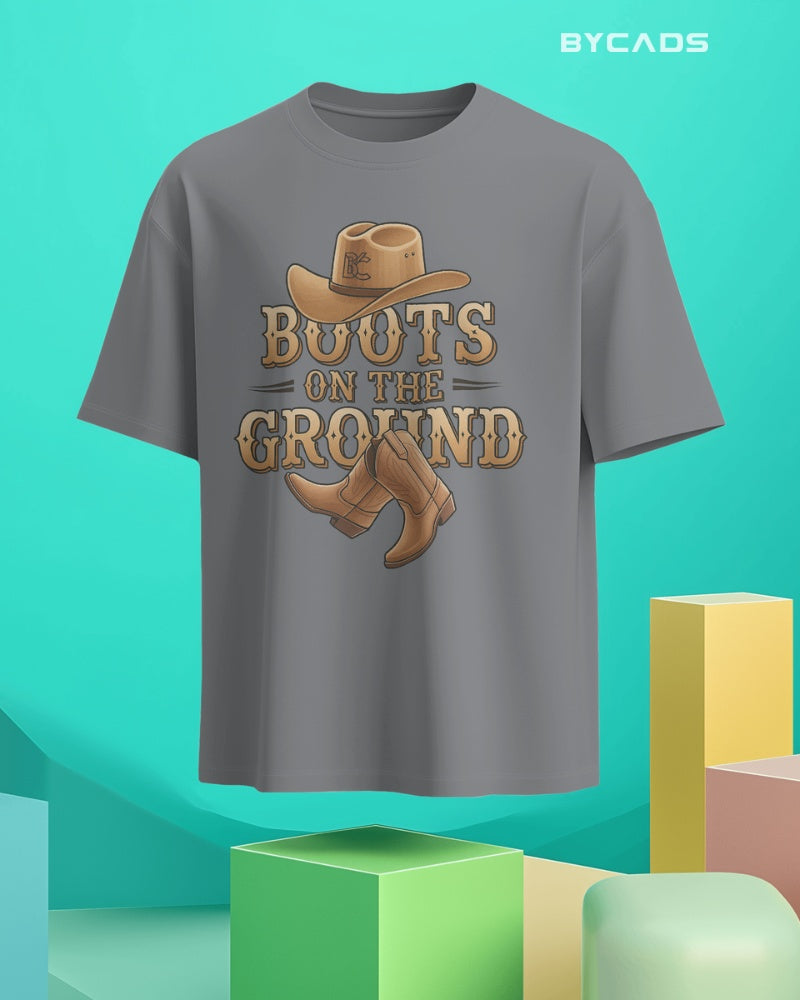 Boots On The Ground Printed Oversized T-Shirt for Men