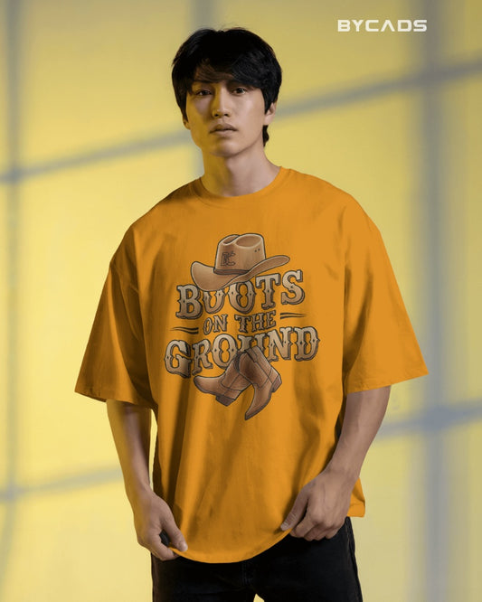 Boots On The Ground Printed Oversized T-Shirt for Men
