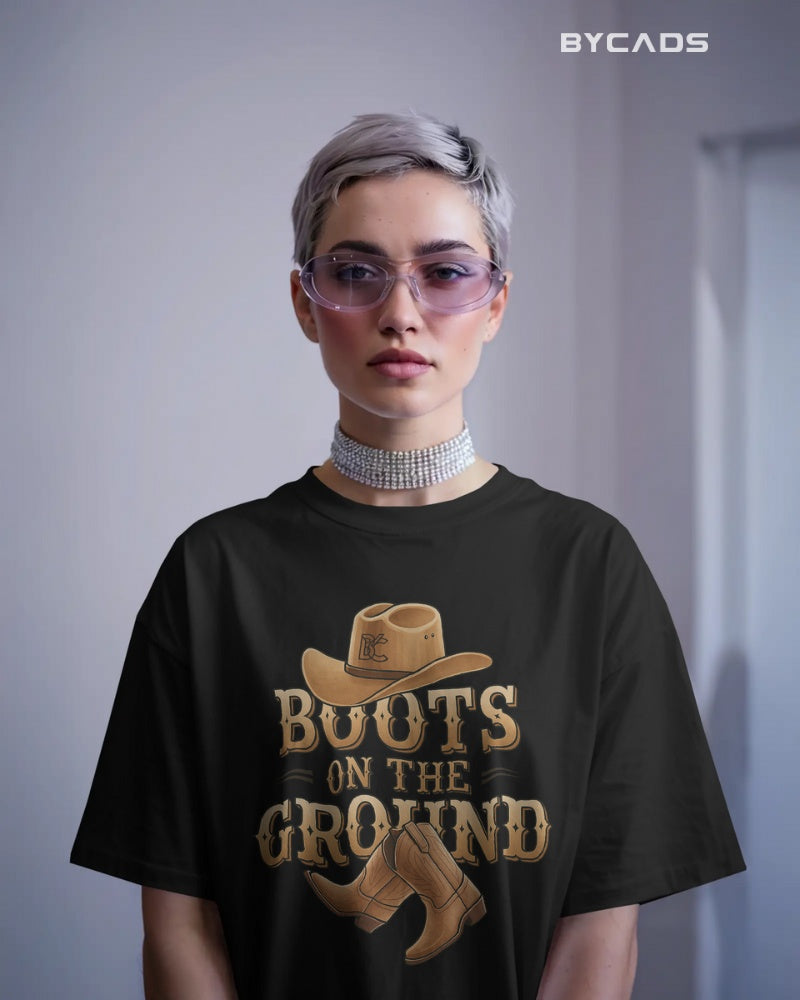 Boots On The Ground Printed Oversized T-Shirt for Men