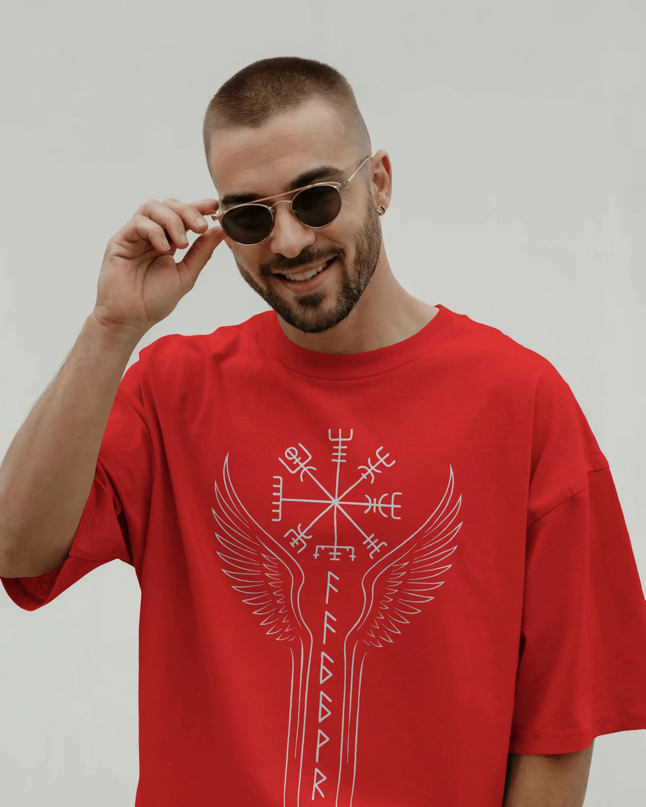 Runic Wings Oversized T-Shirt – Norse Symbolic Streetwear by Bycads