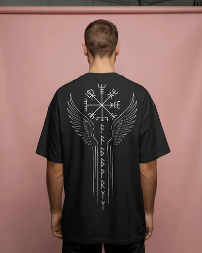 Runic Wings Oversized T-Shirt – Norse Symbolic Streetwear by Bycads
