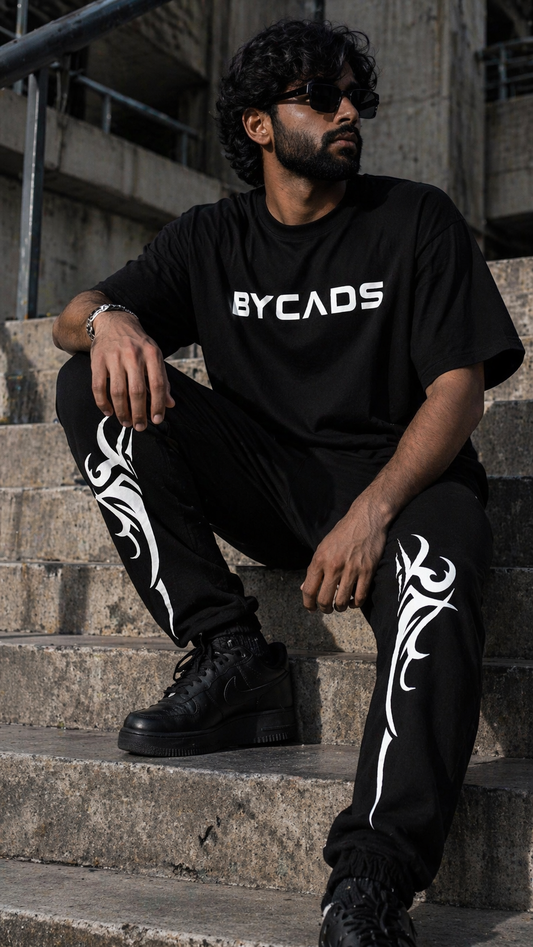 BYCADS Tribal Blade Graphic Black Joggers – Bold Streetwear Lower Pants